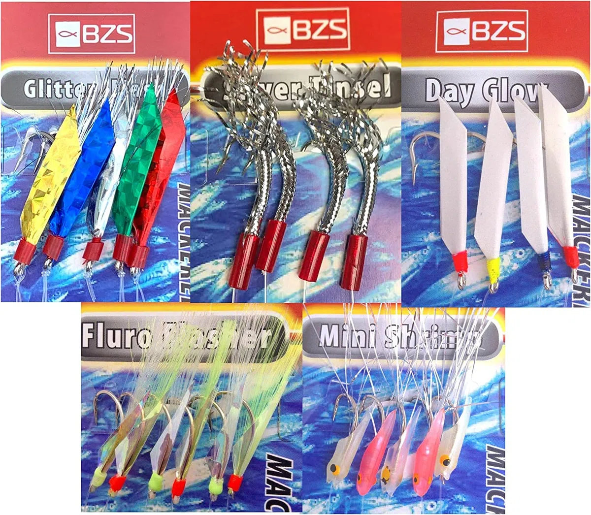 BZS Ganchos mixtos de plumas de caballa para pesca en el mar, paquete de selección con señuelos, accesorios de aparejos de cebo para todas las especies de verano