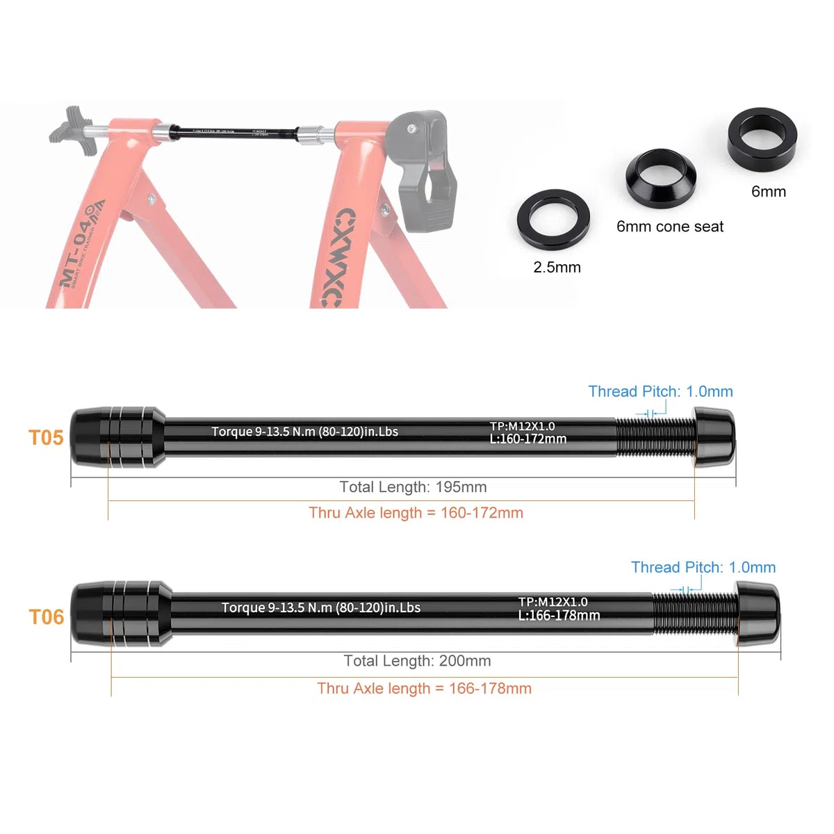 CXWXC Ejes pasantes de 12mm para Entrenadores de Bicicleta,Adaptador de Eje pasante M12x1/1.5/1.75 para Entrenador de fijación de Rueda Trasera,Adaptador de Ejes pasantes