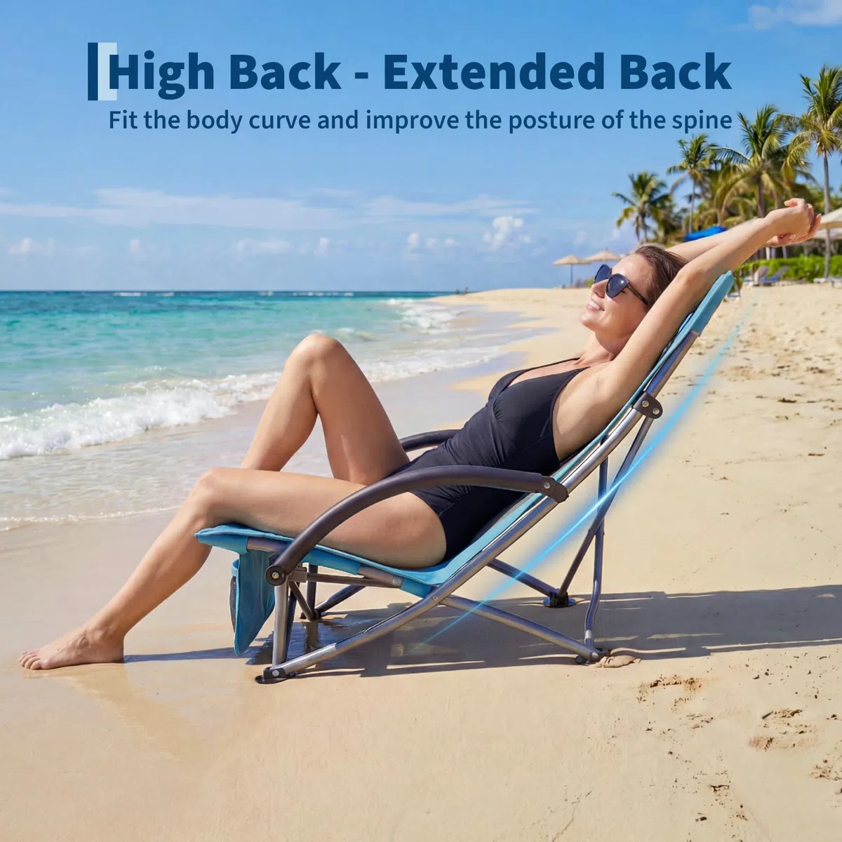 Garvee Silla de Playa Plegable Ligera – Respaldo de Malla Transpirable y Reposabrazos Acolchados – Estructura de Acero 150 kg – Portavasos y Bolsa para Móvil – Ideal para Camping, Jardín (2pcs)