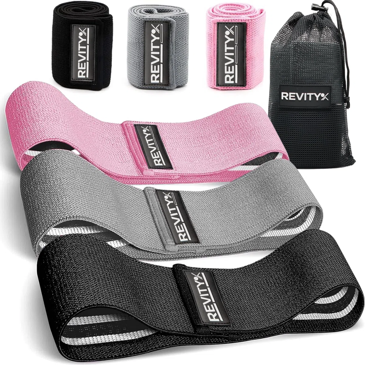 Gomas Elasticas Musculacion de Tela - Set de 3 Bandas Elasticas Gluteos, Antideslizantes, Plan PDF de 30 Días, Cintas Elasticas Musculacion de Látex Natural y Tejido Suave, Duraderas