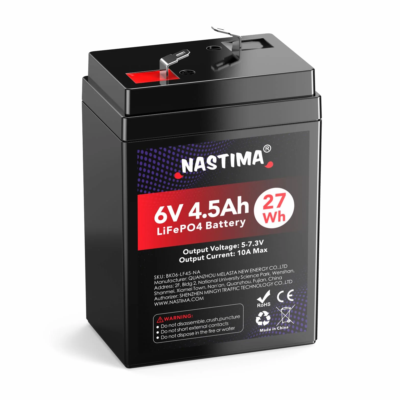 NASTIMA Batería Recargable 6V 4,5Ah LiFePO4 con Protección BMS y Ciclo Profundo 2000, Cámaras de Vigilancia, Coches de Juguete para Niños, Lanchas a Motor, Camping, Paneles Solares