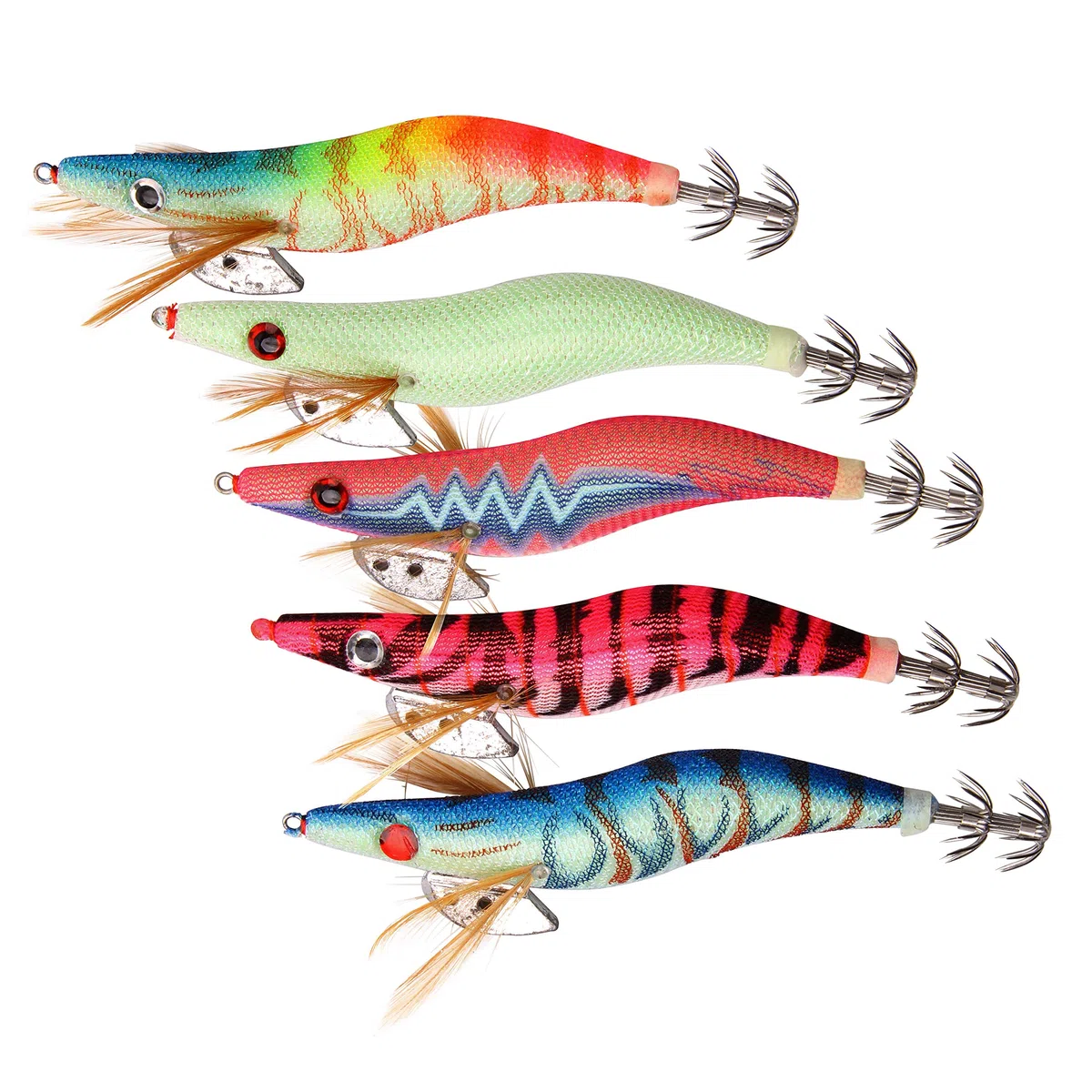 Shaddock 10pcs Artificial Cebo Pesca Camarón Señuelo Calamar,Poteras Calamar para Sepia Pulpo