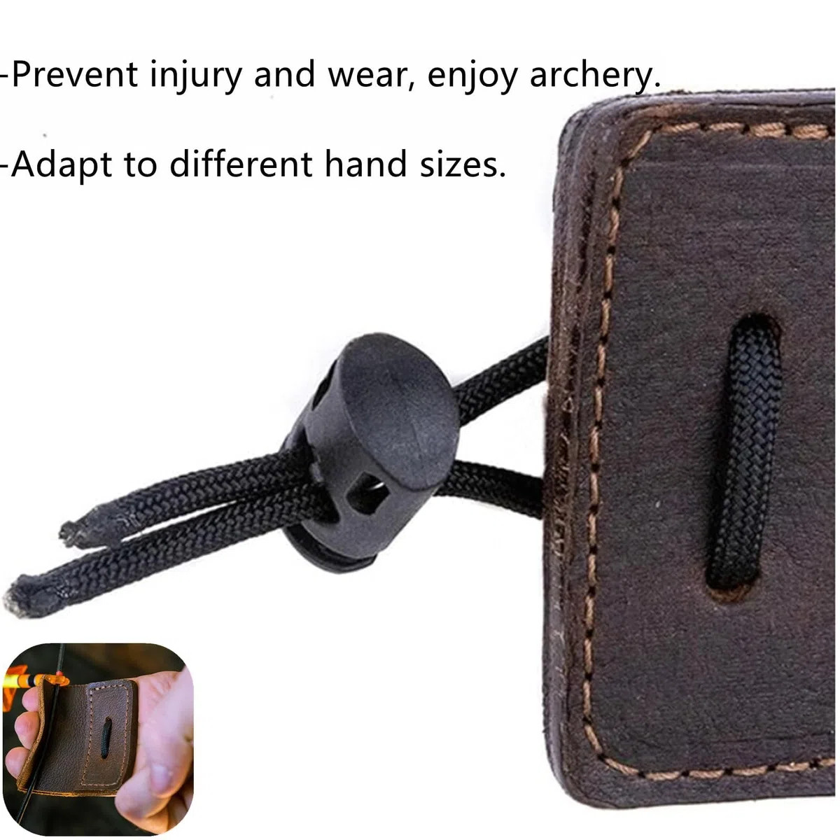 Lengüeta de piel de vaca para tiro con arco, ajustable, protector de mano de piel sintética para arcos recurvos, protector de mano derecha, objetivo de caza, equipo de protección
