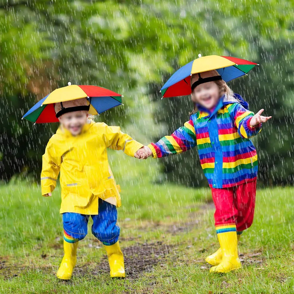 Amaoma Paraguas Cabeza Color Arcoiris para el Sol y la Lluvia Sombrero Paraguas Gorra Visera para Pesca con Diadema Ajustable Gorro de Paraguas para Golf Pesca Acampada Playa