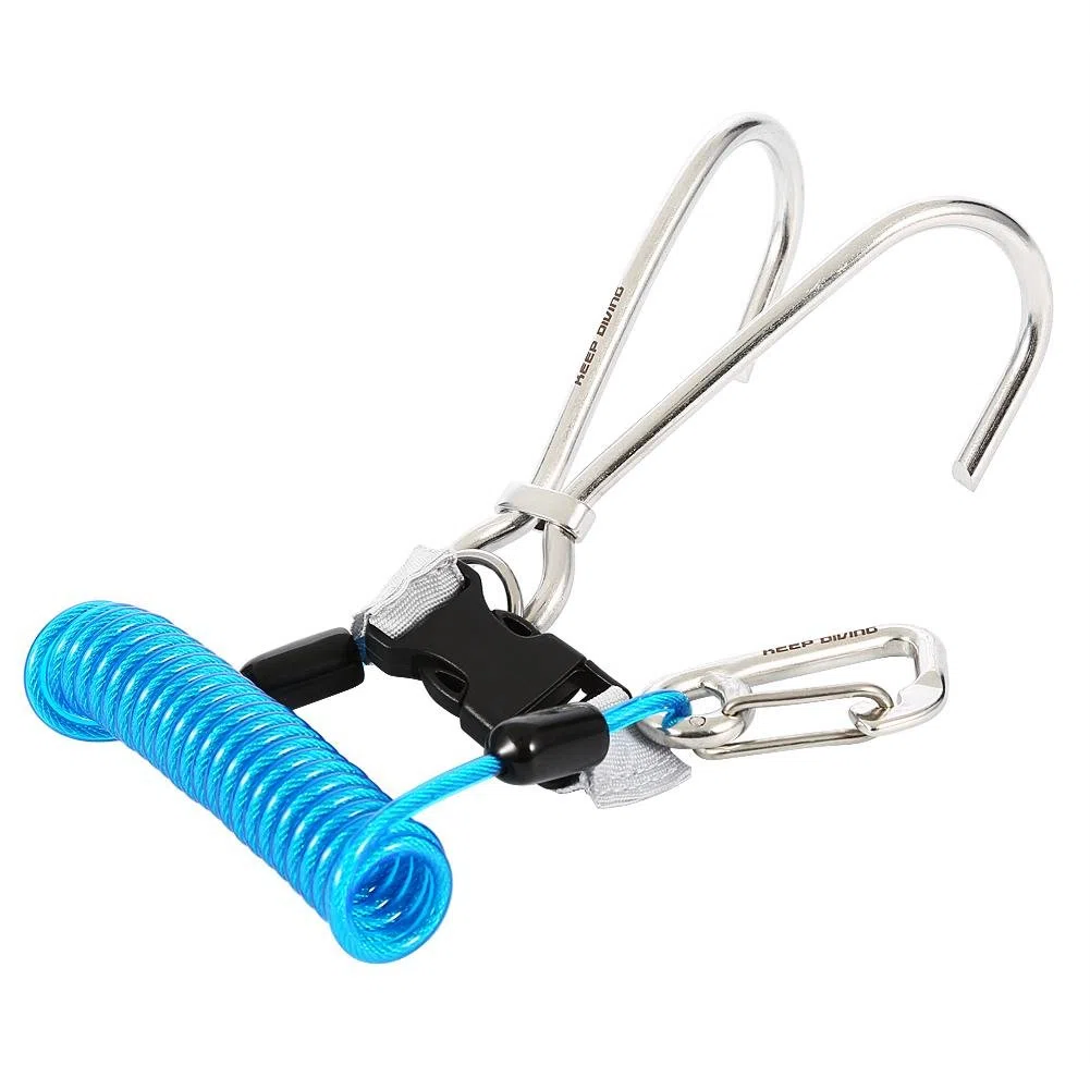 Gancho de buceo, gancho de acero inoxidable doble con bobina espiral y hebilla de liberaci¨®n r¨¢pida ()