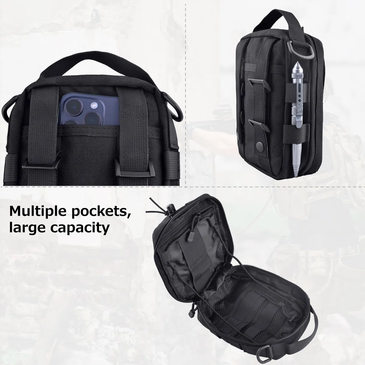 Azarxis Blosa Táctica Bolsa de Primeros Auxilios Molle Herramientas de Utilidad Equipo Multiuso Táctil Organnizador Cinturón Militar para Senderismo Deporte al Aire Libre Hombre Mujer