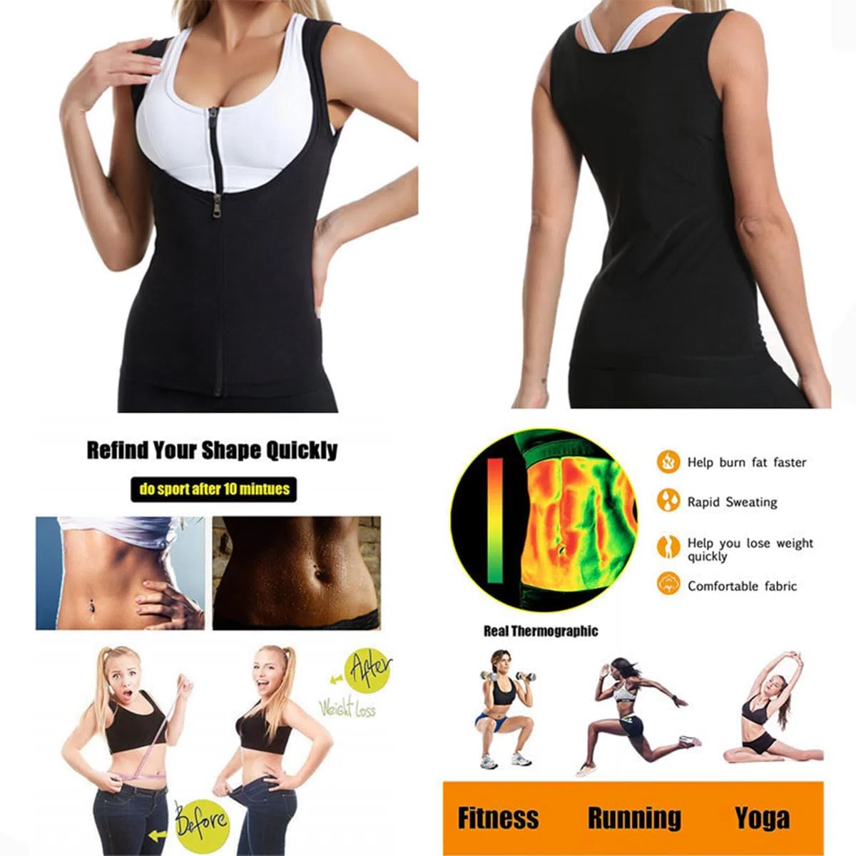Chaleco Neopreno Sauna para Hombres y Mujeres Trajes Sauna Compresion Adelgazantes Adelgazante Sudoración Deporte Shapewear Camiseta Sauna para Deporte Fitness, Sauna, Sudar Rapido