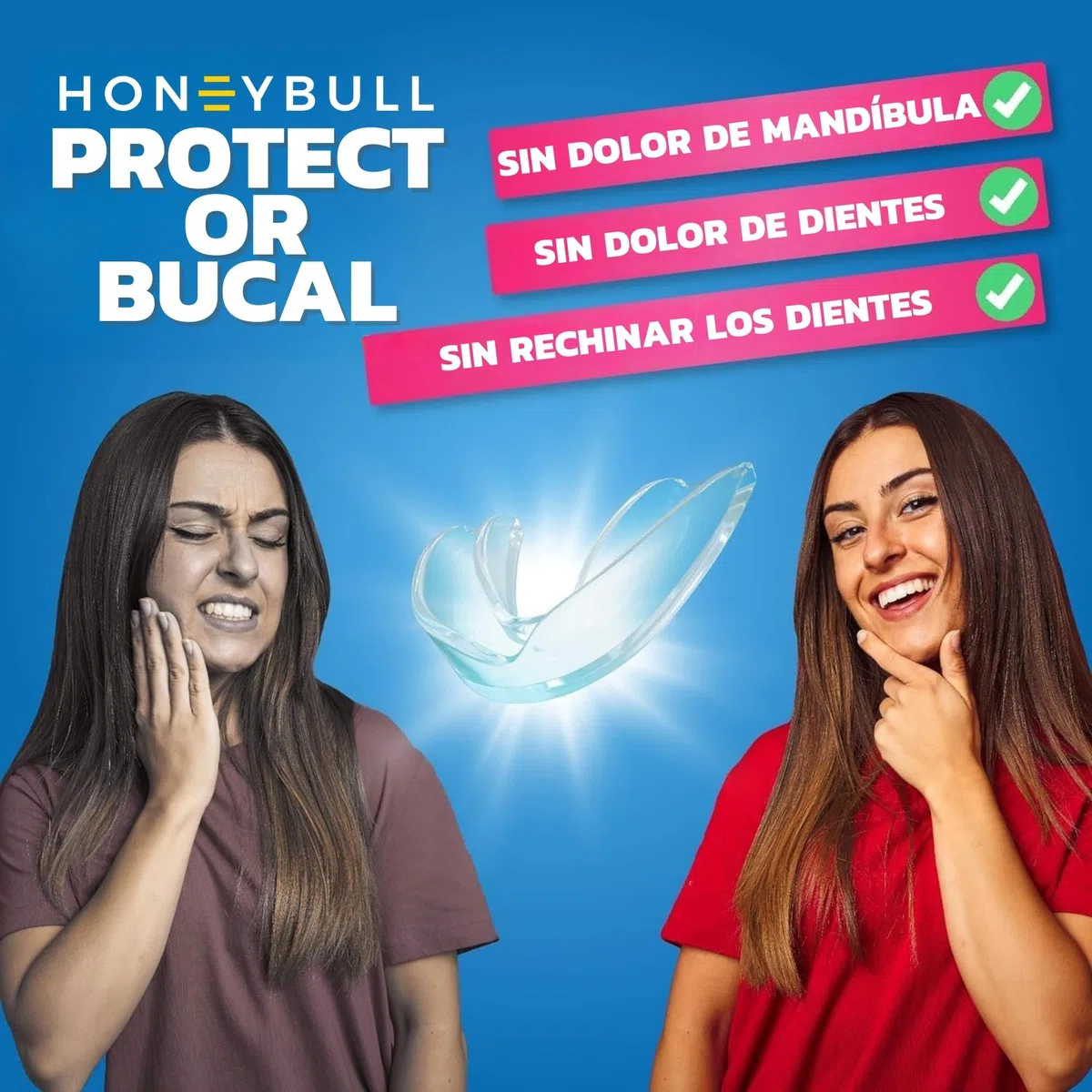 HONEYBULL Férula Antibruxismo Ajustable, Protector Bucal Cómodo para Bruxismo Nocturno Leve y Severo (12 Unidades - Grueso)