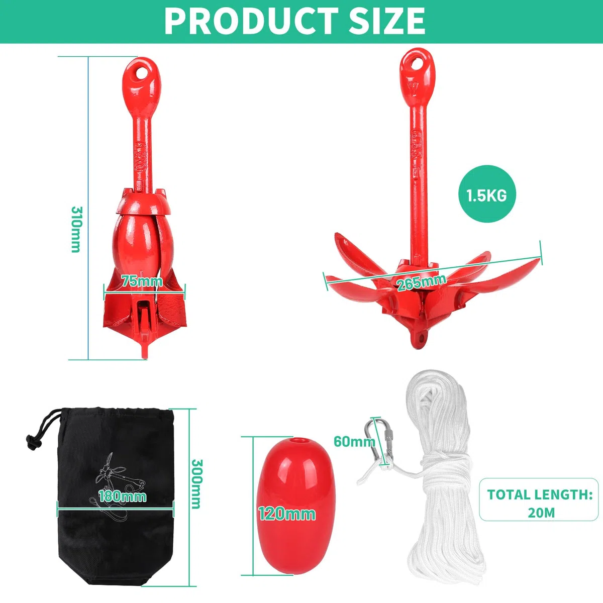 SWAWIS Ancla para barco, accesorio para barco, ancla plegable