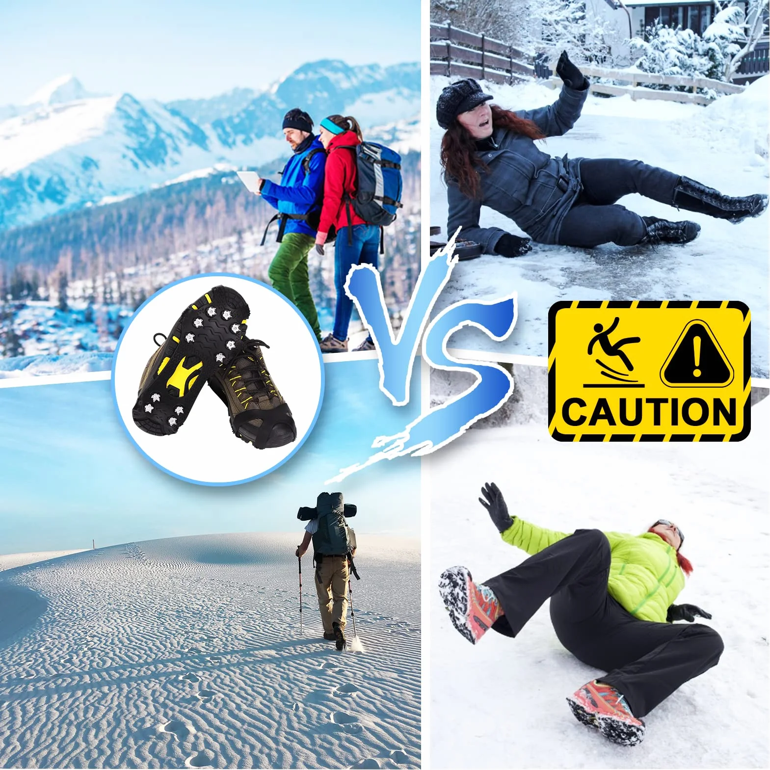 Winline Crampones,Crampones de Marcha Nieve Hielo Grips Crampones 11 Tacos Picos Garras de Zapatos Cadenas de Nieve para Tracción en Hielo Nieve y Deportes Fácil de Poner