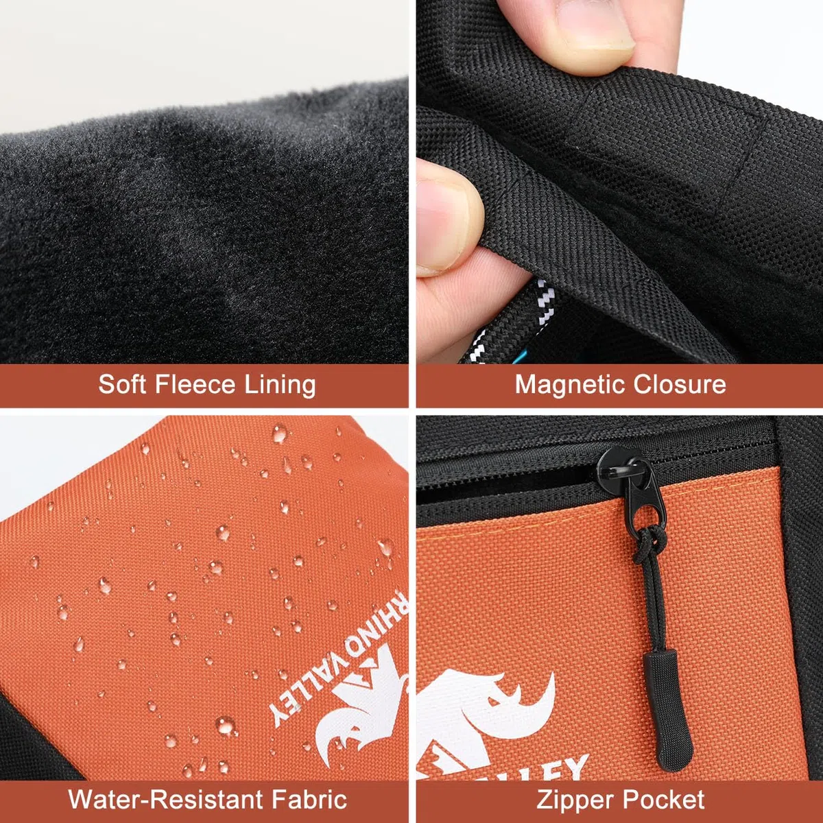 Rhino Valley Bolsa de Tiza para Escalada, Bolsa Magnética de Tiza para Escalada sin Fugas con Asa, con Cinturón Ajustable y Bolsillos con Cremallera para Levantamiento de Pesas