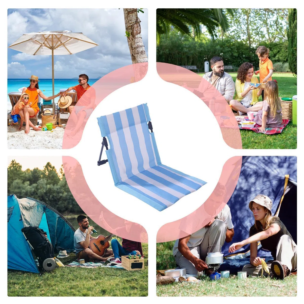 Genérico Silla De Playa Plegable, Tumbona Plegable y Relajante para Uso en Exteriores con Soporte Lumbar, Silla De Playa Portátil Y, para Camping, Patio Y Piscina, Césped Y Jardín, Picnic Y Deportes