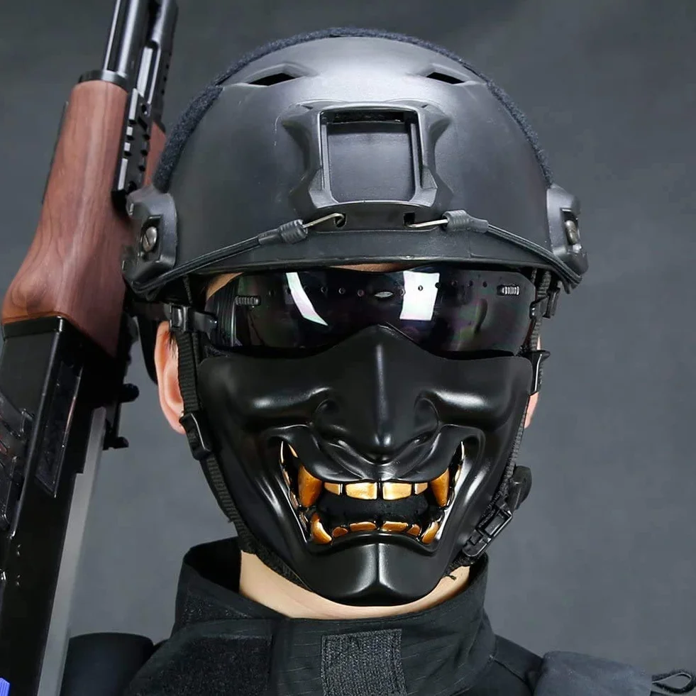 Mal Demonio Monstruo Kabuki Samurai Prajna Fantasma Media Máscara, Halloween, Airsoft Media Máscara para CS Juego De Guerra