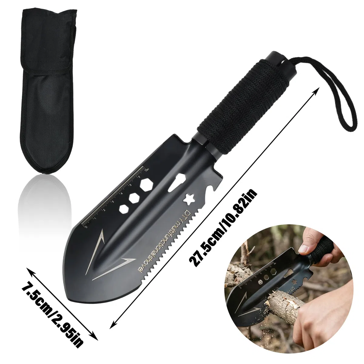 Pala de Camping Multifuncional, Pala de Jardinería, Paleta Ultraligera 9 en 1 para Mochilero, Ideal para Supervivencia y Jardinería – Acero Inoxidable, Portátil
