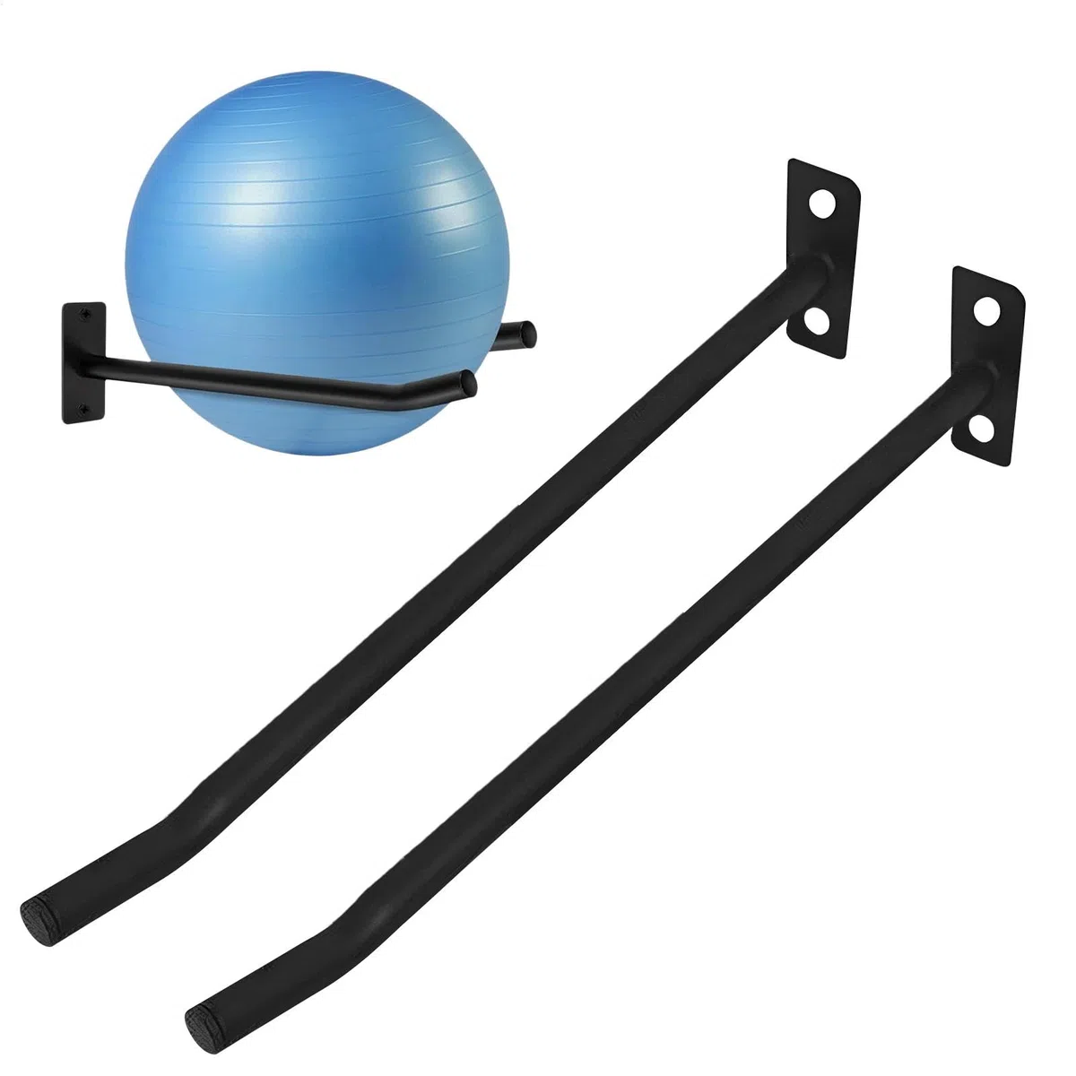 Soporte de pelota de ejercicios, montaje en la pared de la pelota de ejercicios,Juego de 2 soportes de bola de yoga negro - Accesorios para el gimnasio para el hogar de servicio pesado, organizador de
