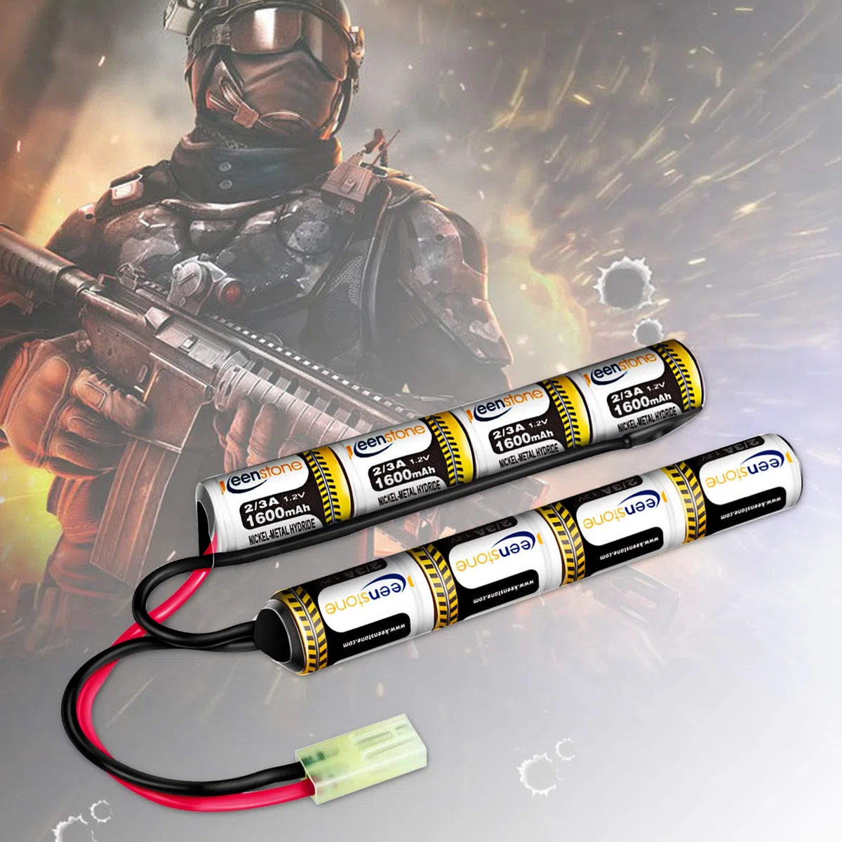 Keenstone Baterías Airsoft Stick NiMH 9.6V 1600mAh Nunchuk Stick para Rifle de Aire ICS CA TM SRC JG G36 G y M734, etc. + Mini Conector Tamiya High Discharge