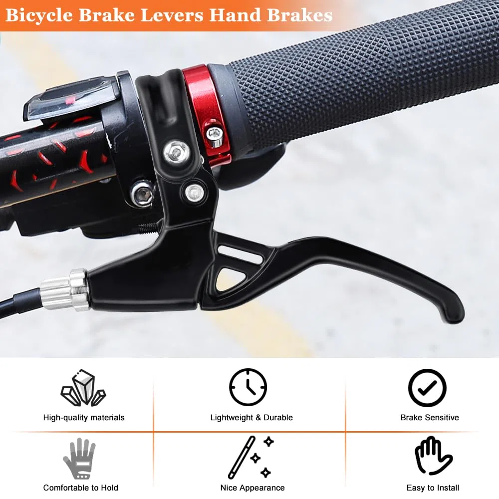 2 Pcs Manetas Bicicleta Palanca Freno Bicicleta Maneta Freno Bici Niño Palanca Freno Aluminio para Bici Carretera Niño - Fácil de Instalar, Negro y Plata, 2,2cm Diámetro