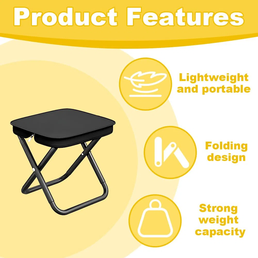 Mini Taburetes de Camping pPlegables, Taburete Plegable para Exterior, Taburetes de Camping Plegables portátiles para Interiores y Exteriores Camping Senderismo Caza Picnic Viaje etc (Negro)