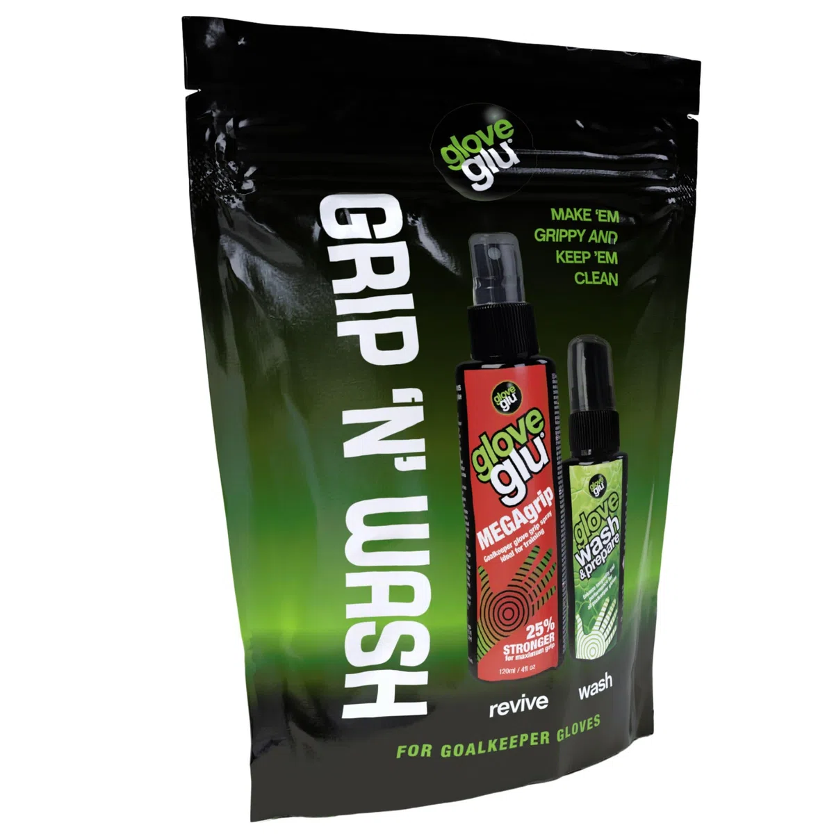 gloveglu Unisex Mega Bundle Grip 'N' Wash, Mega Grip 120ml and 50ml Glove Wash & Prepare. For All Goalkeeping Gloves