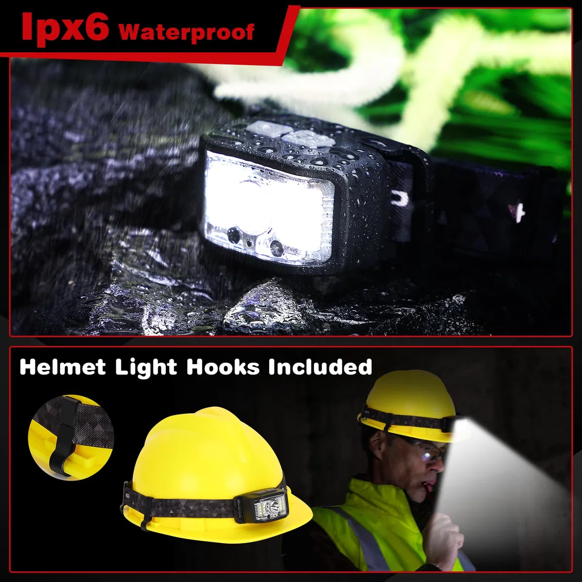 Linterna LED Frontal 2 Unidades, Linterna de Cabeza Recargable, Impermeable, 2000 Lúmenes, 16 Modos De Iluminación (Control Individual), con Sensor Inteligente, Para Correr,Excursión