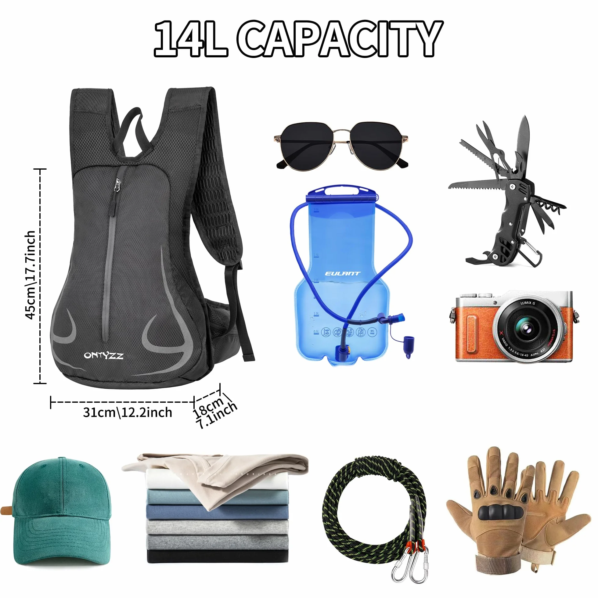 ONTYZZ Mochila MTB Ciclismo Mochilas Pequeñas Ligera Mochila Deportiva Correr Mochila Bici Impermeable Mochilas Trekking Mochila Montaña Mujer Hombre Mochilas de Marcha Mochilas para Esquiar