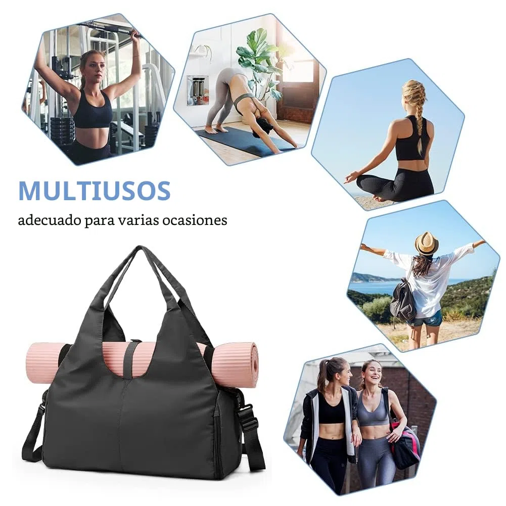 Aucuu Bolsa Deporte Gym, Bolsa de Fitness Deportiva y Yoga con Compartimento para Zapatos Bolsillo Húmedo, Gran Alfombra para Pilates,Bolsillo Laterales Botellas de Agua,Esterilla de Yoga no Incluida