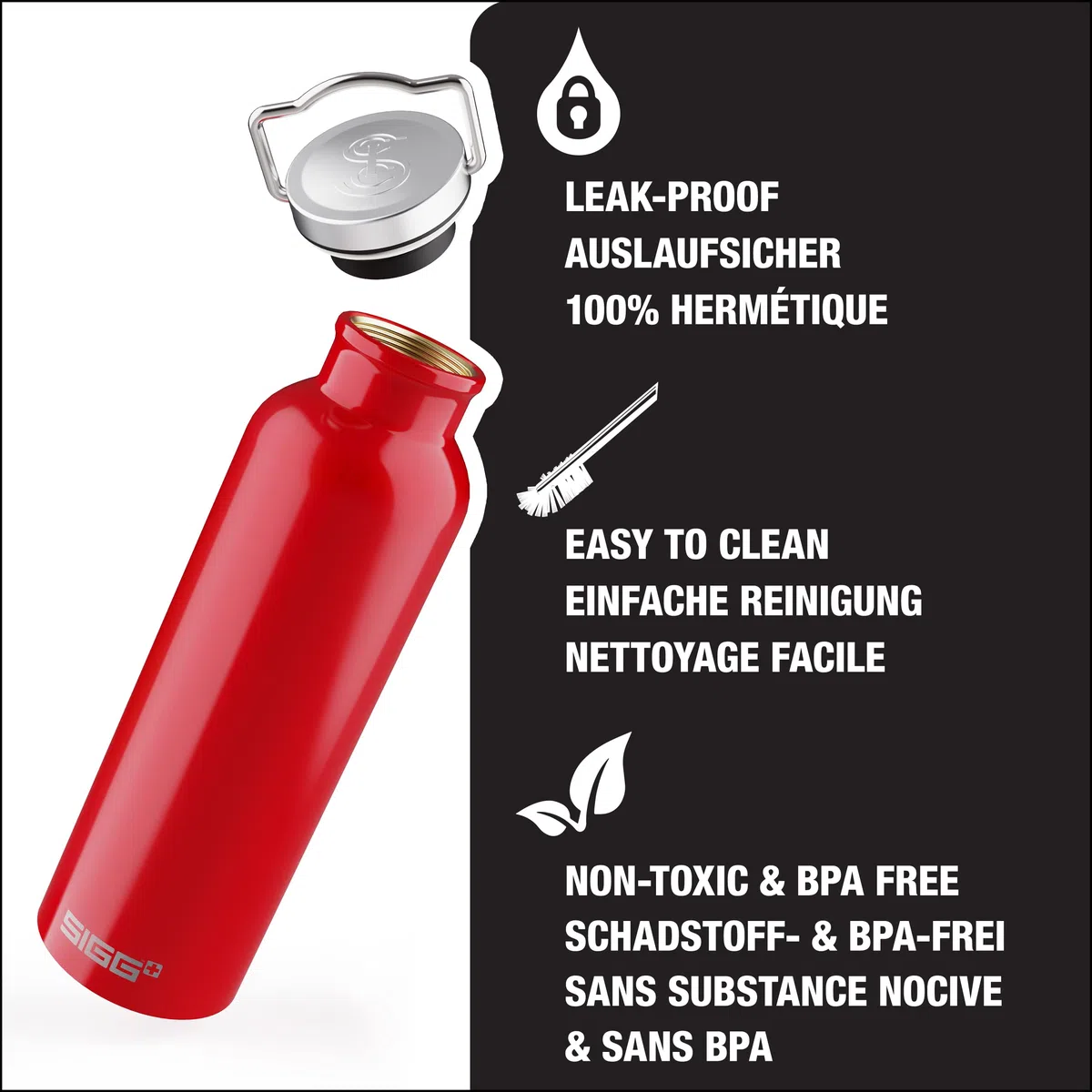 Sigg Original Botella cantimplora (0.5 L / 0.75 L), Botella con Tapa Especialmente hermética sin sustancias nocivas, Botella de Aluminio Ligera