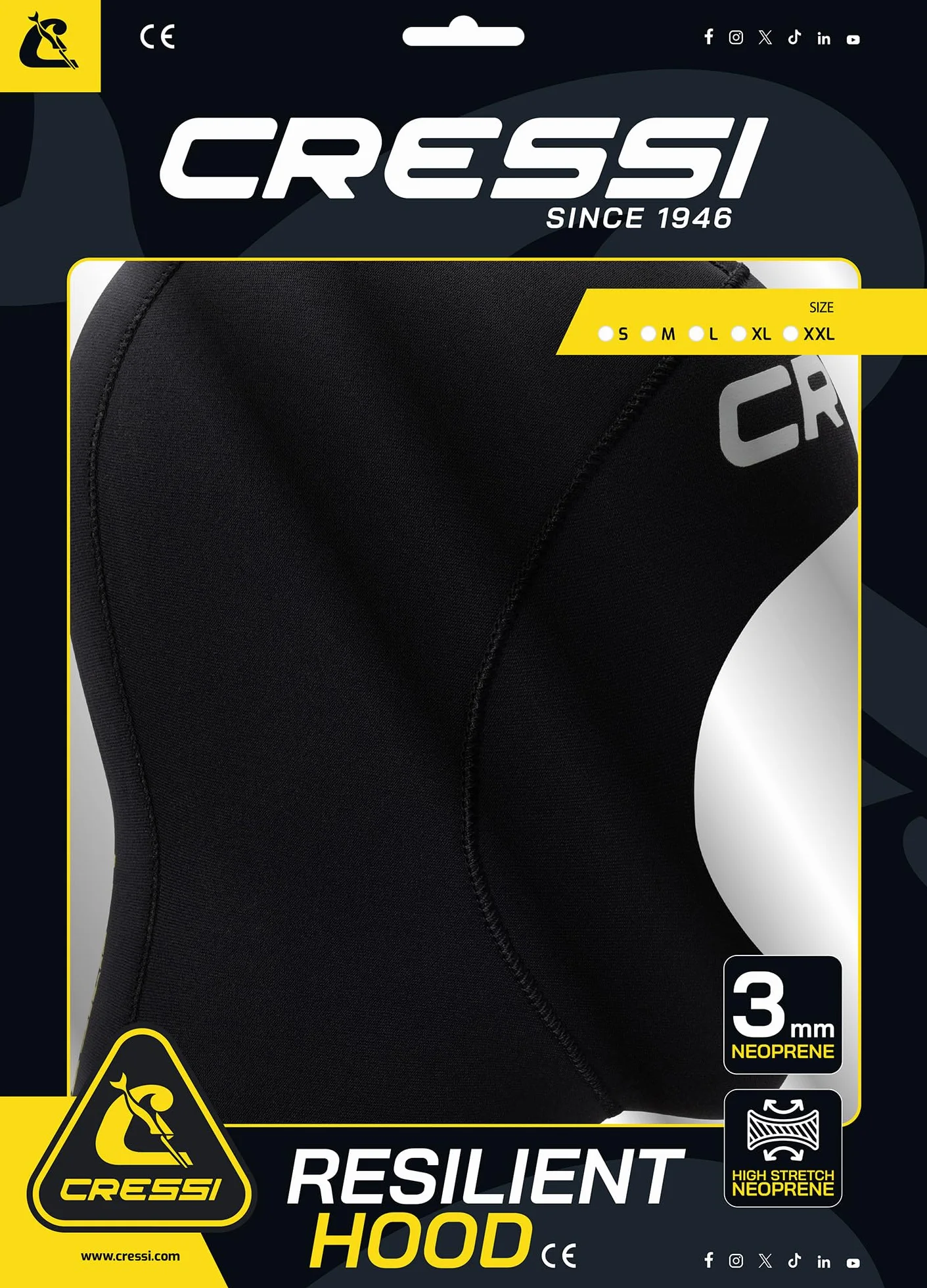 CRESSI Resilient Hood 3mm - Capucha Unisex con Cuello Redondo en Neopreno de Doble Forro Negro de 3mm, Ideal para Buceo, Snorkel y Deportes Acuático