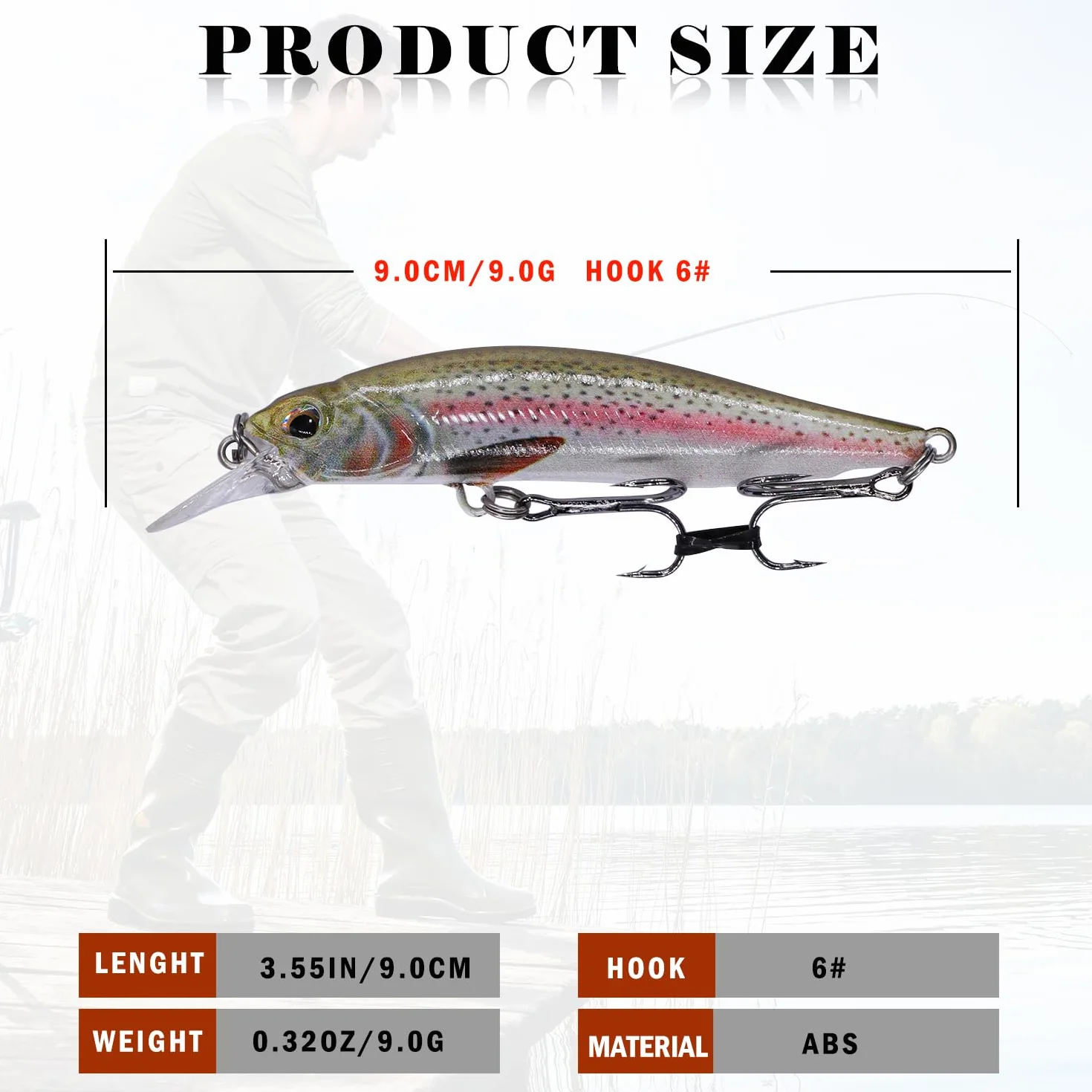 Wobbler Lucio Set,Minnow Flotante de 9.0cm/9.0g con Recubrimiento Biomimético, Ideal para Lanzamientos de Media y Larga Distancia, Amantes de la Pesca