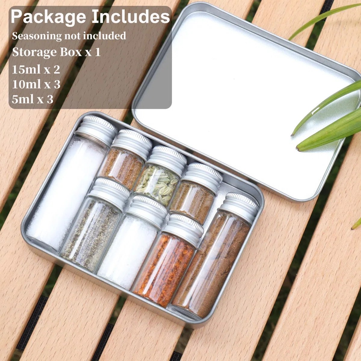 Juego de mini botellas de condimento de camping, kit de botellas vacías de especias para acampar (condimento no incluido).
