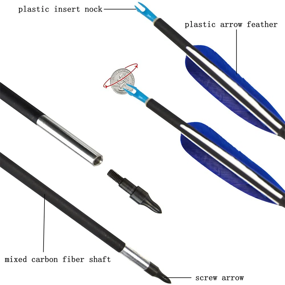 6/12 Piezas 32" Flechas de Carbono de Tiro con Arco Flecha de Objetivo de Caza Spine 700 con Pluma de Pavo Real de 3" para Arco Recurvo Compuesto