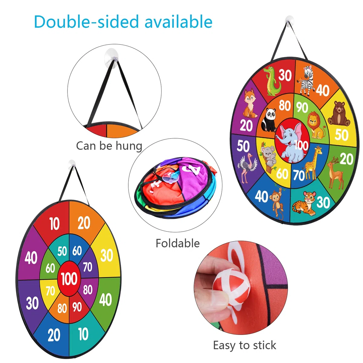 LAMEK Tablero de Dardos para Niños 66 cm Dardo de Juguete Plegable de Doble Cara Diana Infantil de Fieltro con 6 Bolas Adhesivas 6 Dardos Interior Exterior Tela de La Dart Tablero para Niños Niñas