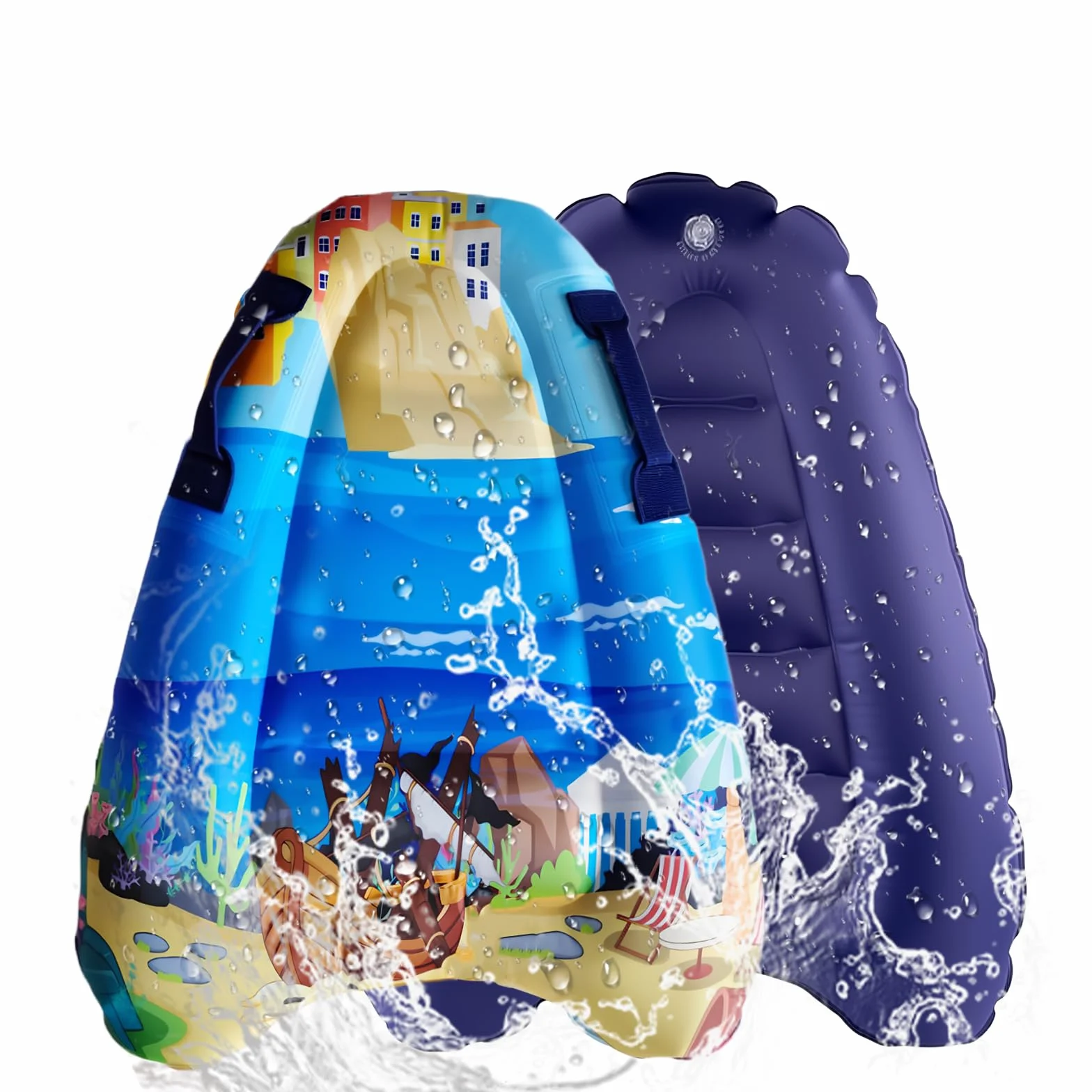 Bodyboard Inflable, con Asas, Niños Bodyboard Inflable, Portátil Hinchable Tabla de Surf, Flotante Tabla Surf, Hinchable Tabla Bodyboard, Inflable Tabla de Natación para Niños, 77*55*12cm