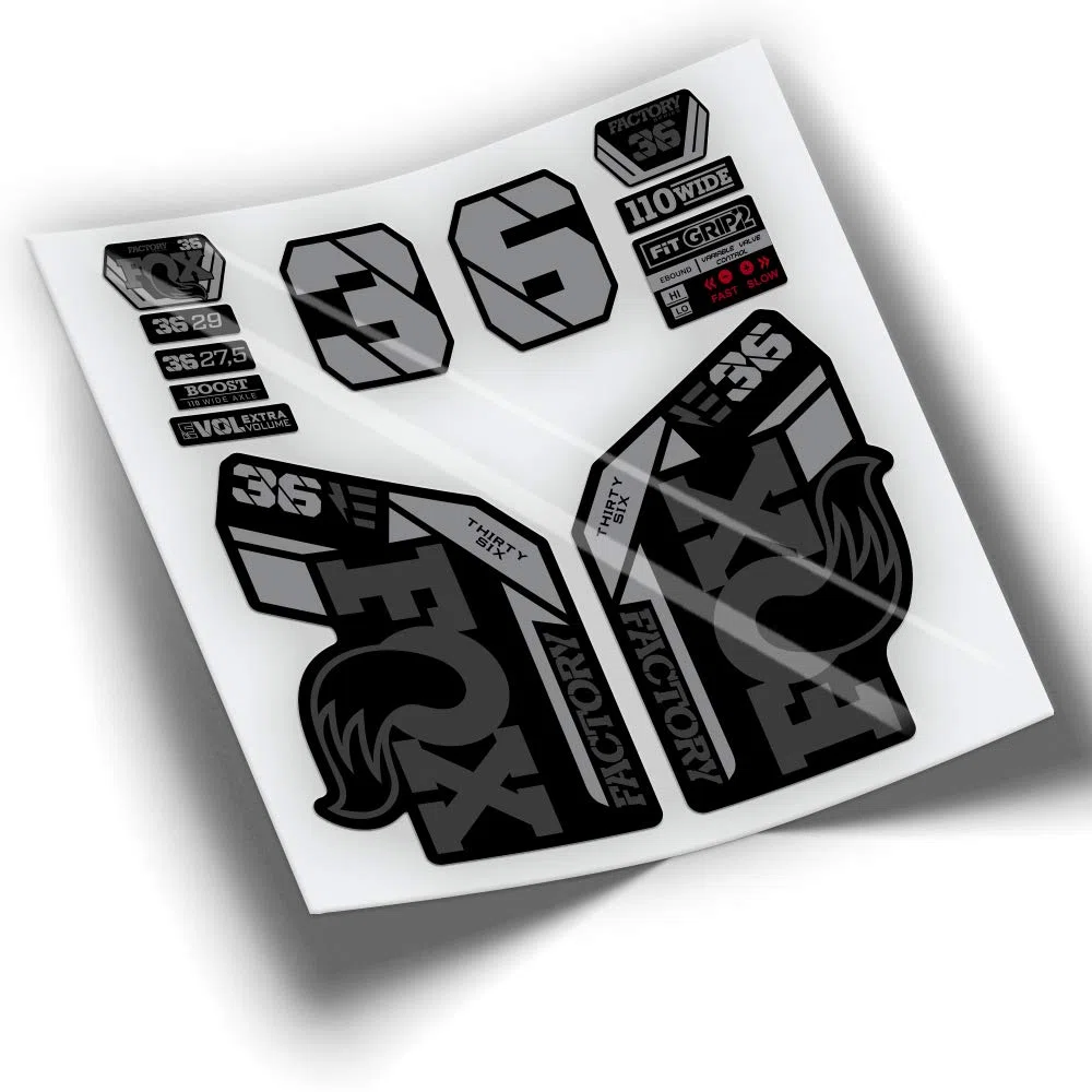 REF:VP428 Pegatinas compatibles con horquilla FOX 36 EBIKE 2021-2024 KASHIMA BICOLOR MTB, stickers, adhesivos, vinilos para bicicletas de montaña. (GRIS 073)