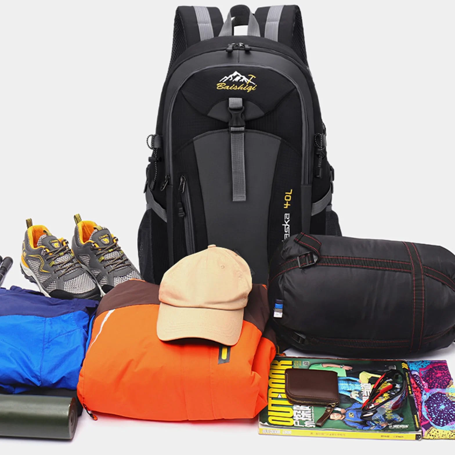 Mochila de Senderismo de 40L Mochila Plegable Ultraligera Mochila de Viaje Mochilas de Marcha para Hombre Mujer para Camping Viajes Excursiones Acampadas Montaña al aire libre, Negra