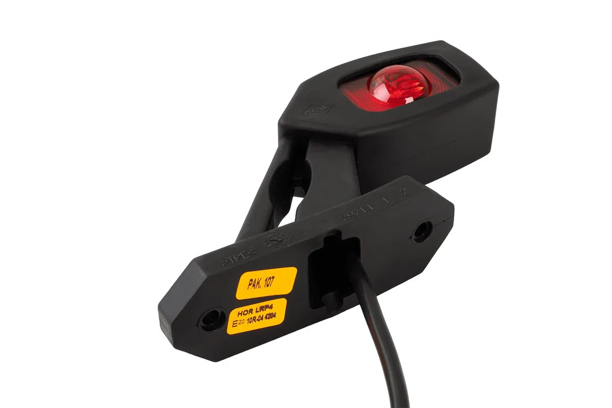 HORPOL LD 2109/P Piloto LED de Gálibo Derecho para Remolque Lámpara de Posición 3 Funciones Blanca Roja Naranja 12V 24V Brazo de Goma Diagonal IP68 Homologada