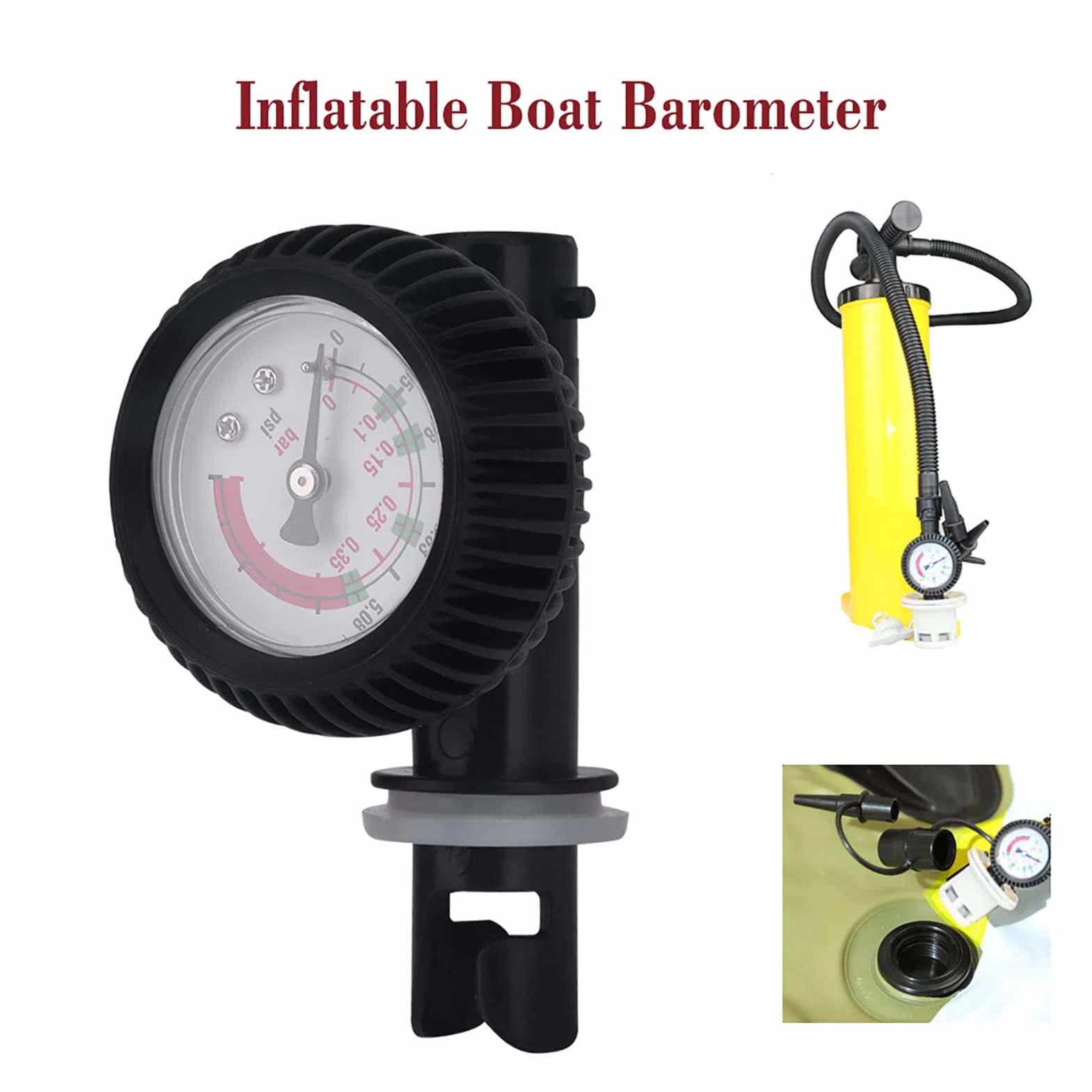 Barómetro de presión de aire para kayak, medidor de presión de aire inflable para botes MAGT Accesorios para kayak Probador de presión de manómetro de nylon para kayak balsa bote inflable surf negro