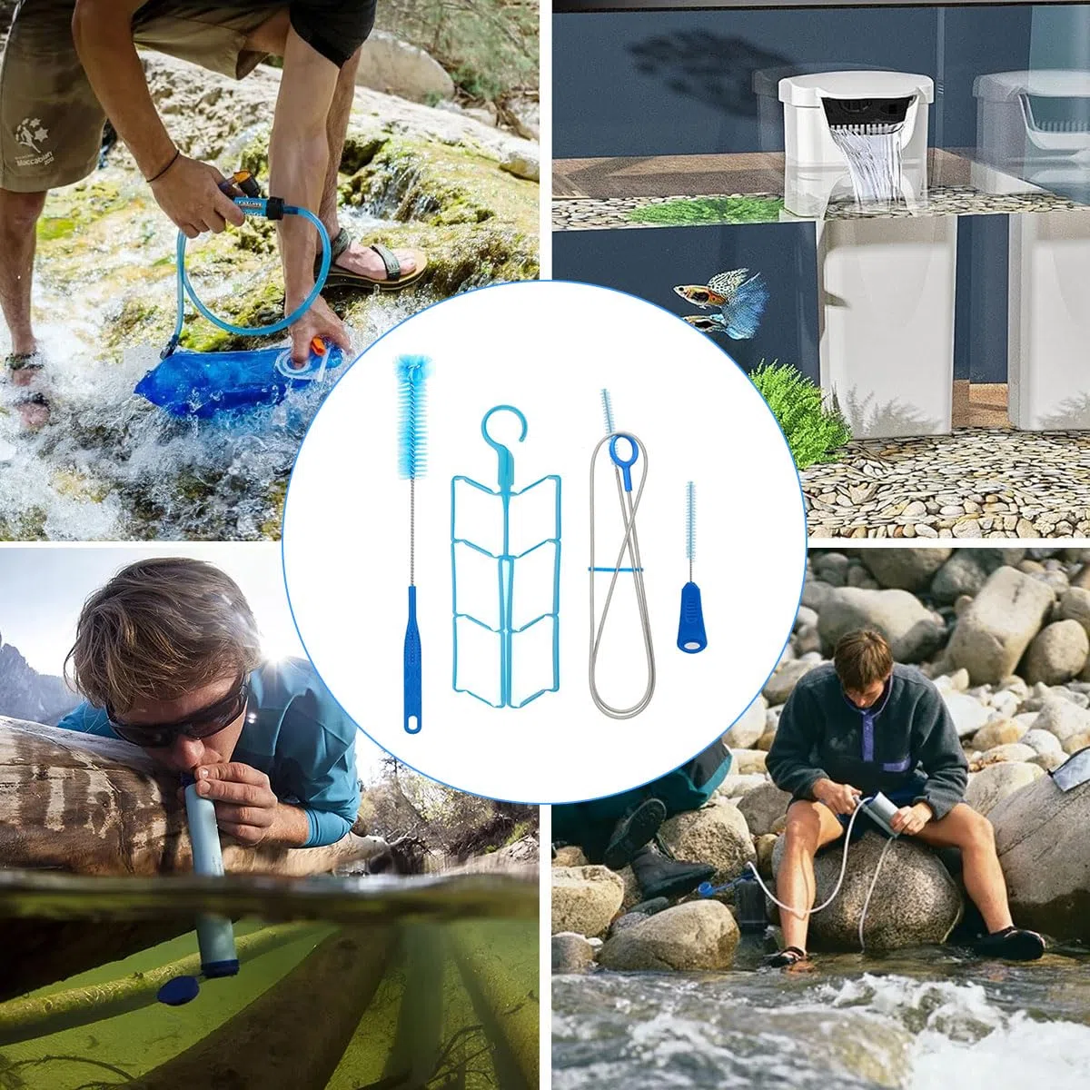 Kit Limpieza para Vejigas Hidratación,Kit Limpieza De Vejiga De Agua,Cepillos De Limpieza para Bolsa De Hidratación,Kit Limpieza 4 En 1 Largo Cepillo Flexible para Manguera,Cepillo Pequeño
