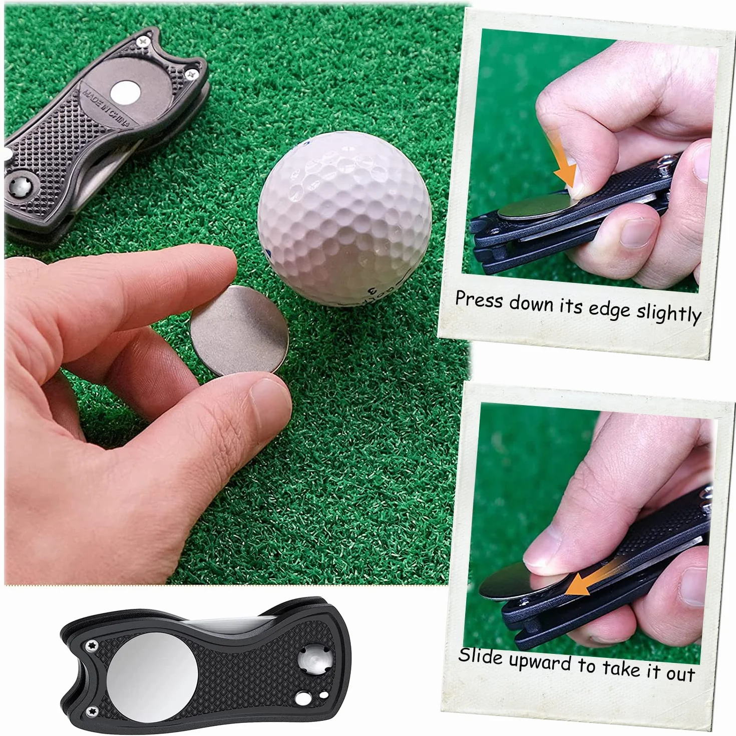 LBING 2 piezas de horquilla de golf divot reparación botón pop-up y marcador de bola de acero inoxidable para golf, club, deportes al aire libre y herramientas de golf clásicas regalo