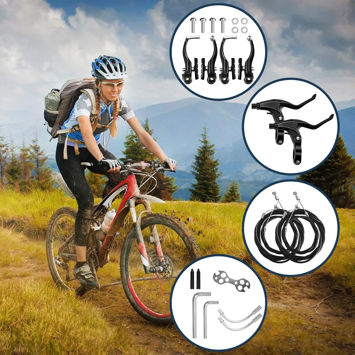 Frenos Bicicleta Montaña Kit de Freno de Bicicleta V-Brake, Juego de Reemplazo de Freno en V, Cable Freno Bicicleta, Juego de Frenos V Celanteros y Traseros para La Mayoría de Bicicleta