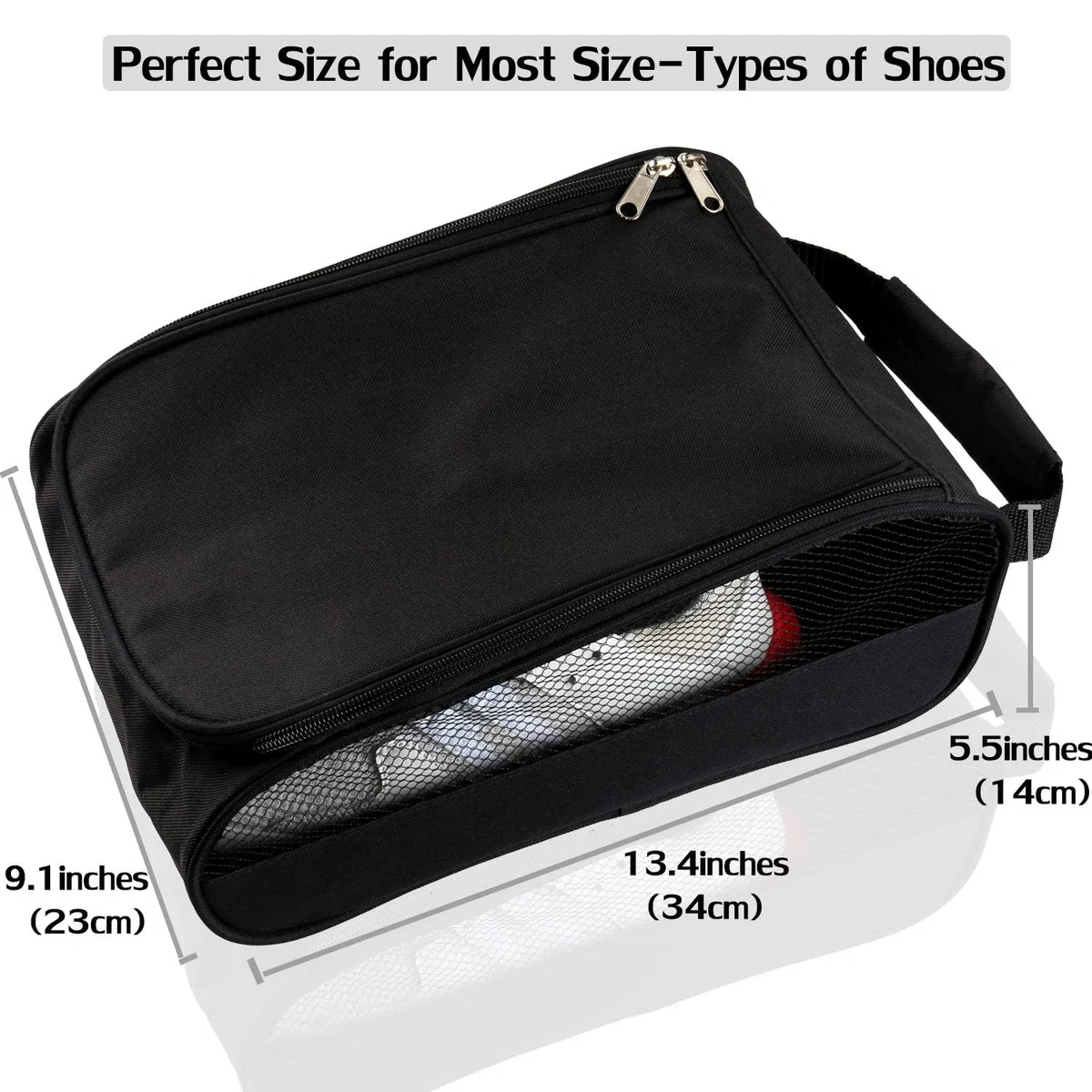 Bolsas para Zapatos de Golf al Aire Libre, Bolsa de Zapatos de Viaje con Cremallera, Negro