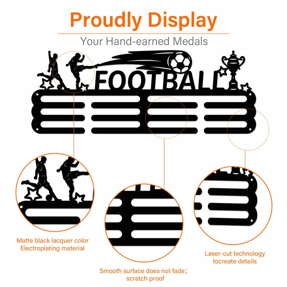 SUPERDANT Soporte para medallas de fútbol Soporte para medallas Deportivas Ganchos de Hierro para Colgar en la Pared para más de 60 galardones Soportes para Cintas Deportivas