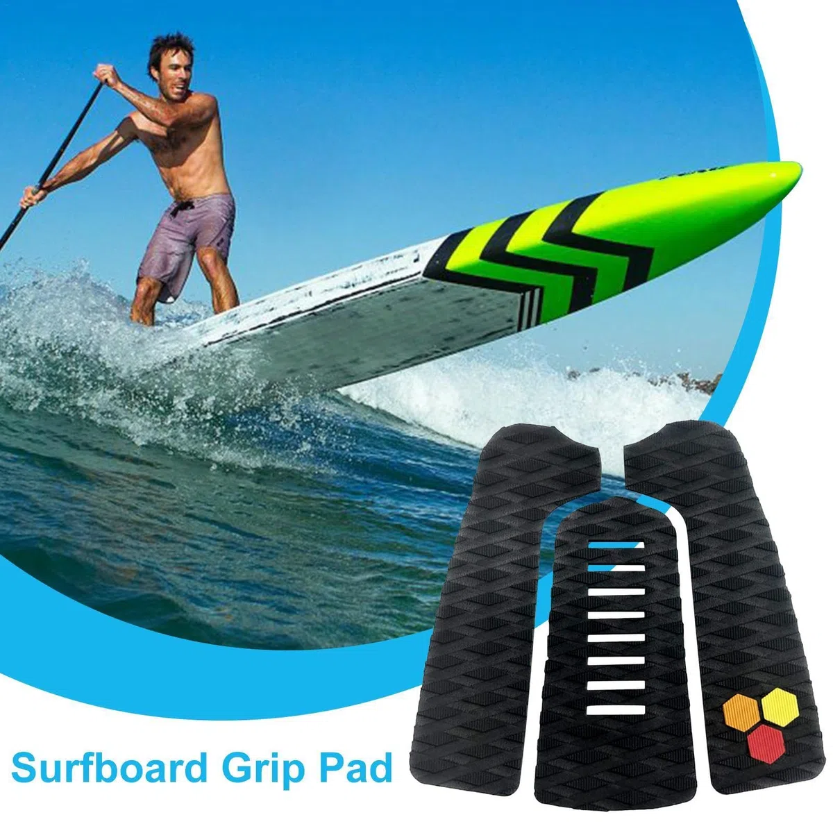 Almohadilla de agarre para tabla de surf, almohadilla antideslizante para tabla de surf, almohadillas de tracción de cubierta de tabla de surf EVA, 3 agarres de cubierta para tabla de surf,
