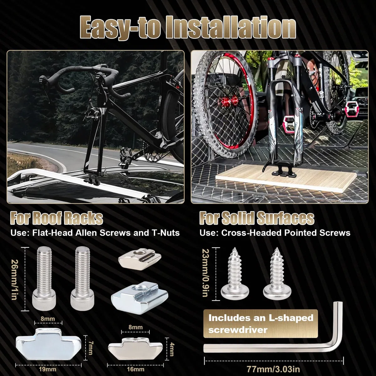 Soporte de Horquilla de Bicicleta para Portaequipajes Auto, Bloque de Horquilla Delantera de Aleación de Aluminio, Portadores de Eje Pasante de Liberación Rápida 100mm para MTBs