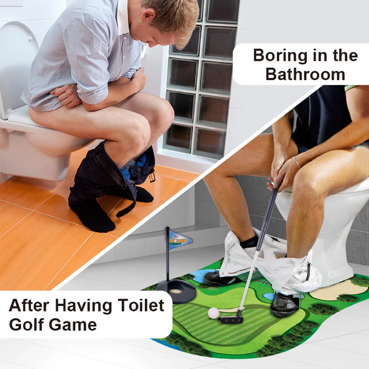 Juego de Golf para Inodoro, 1 Juego de práctica de Golf para Inodoro, Incluye Bolas de Putter, Mini Divertido para niños, Hombres, papá, Novio, Cualquier baño