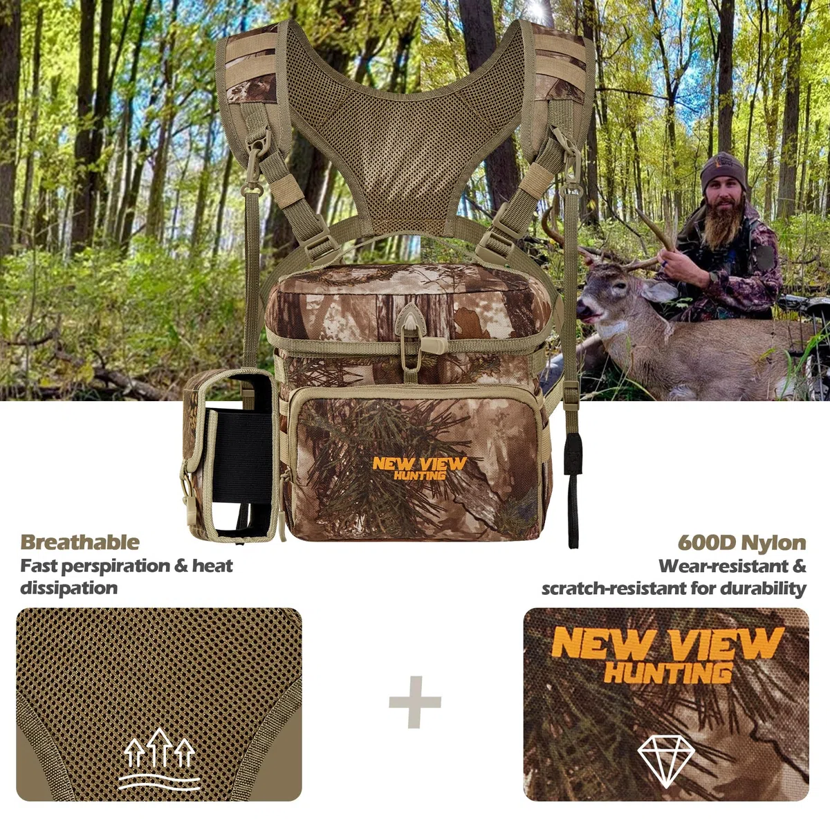 New View Paquete de Mochila para Prismáticos con Bolso Desmontable para Medidor de Distancia, Correa Ajustable para Prismáticos y Protección contra la Lluvia - Ideal para Caza, Senderismo y