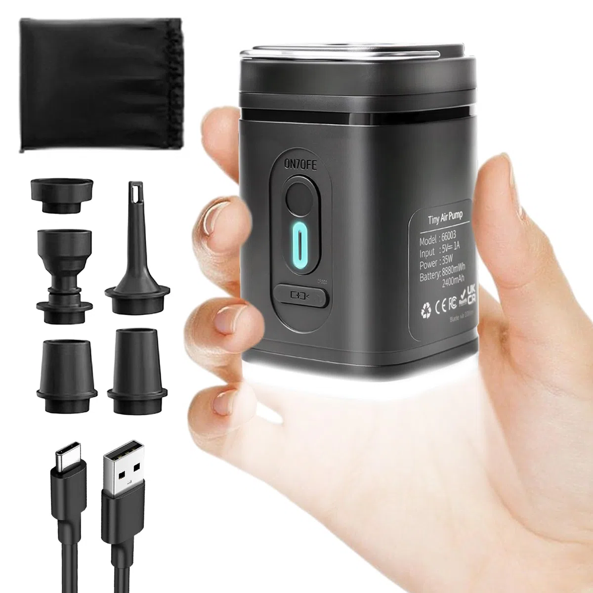 Bomba de aire eléctrica recargable 3 en 1, 2400 mAh, para colchón, sofá, piscina, bote