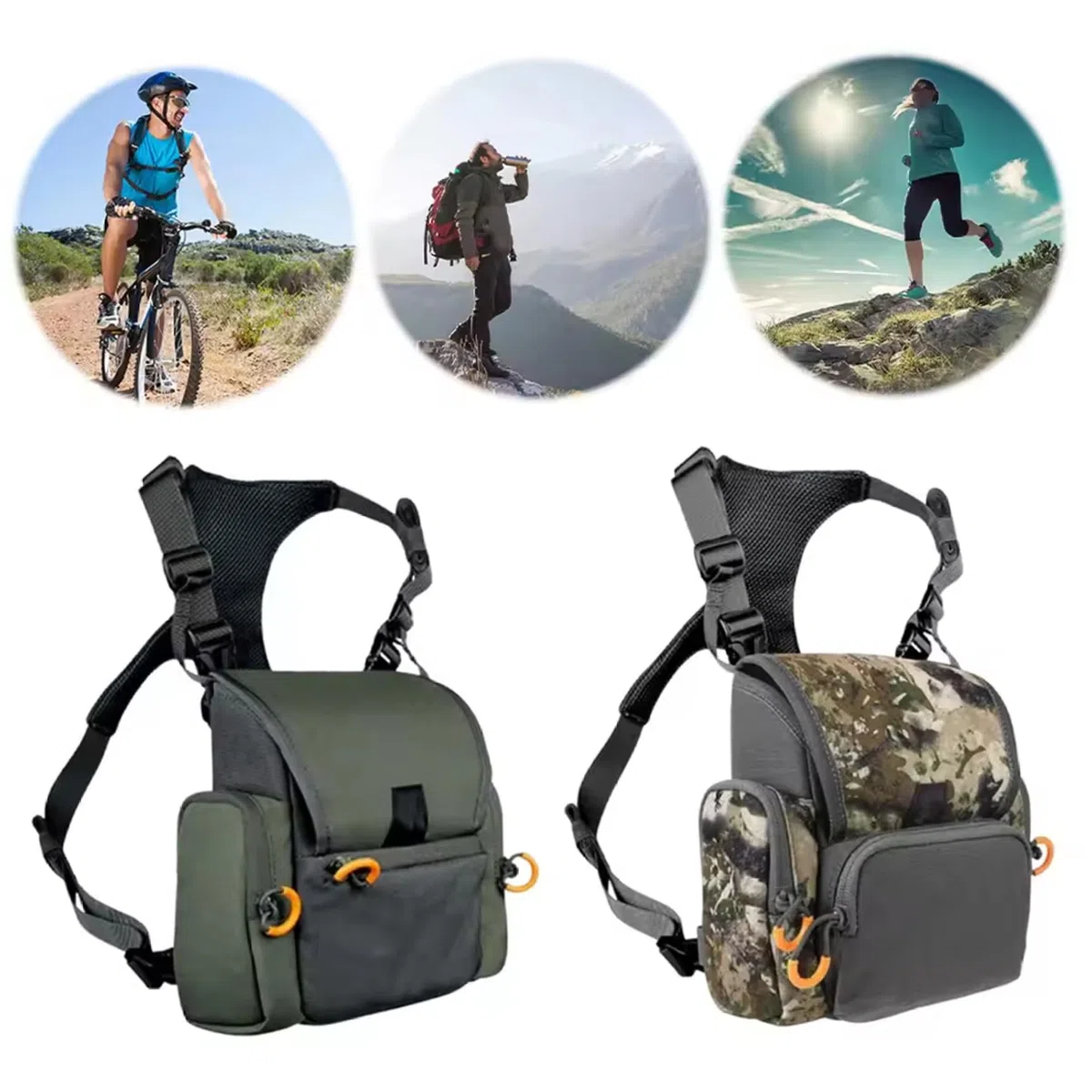 Arnés binocular, paquete de pecho de caza ajustable y transpirable con paquete de caza impermeable con múltiples bolsillos para hombres y mujeres