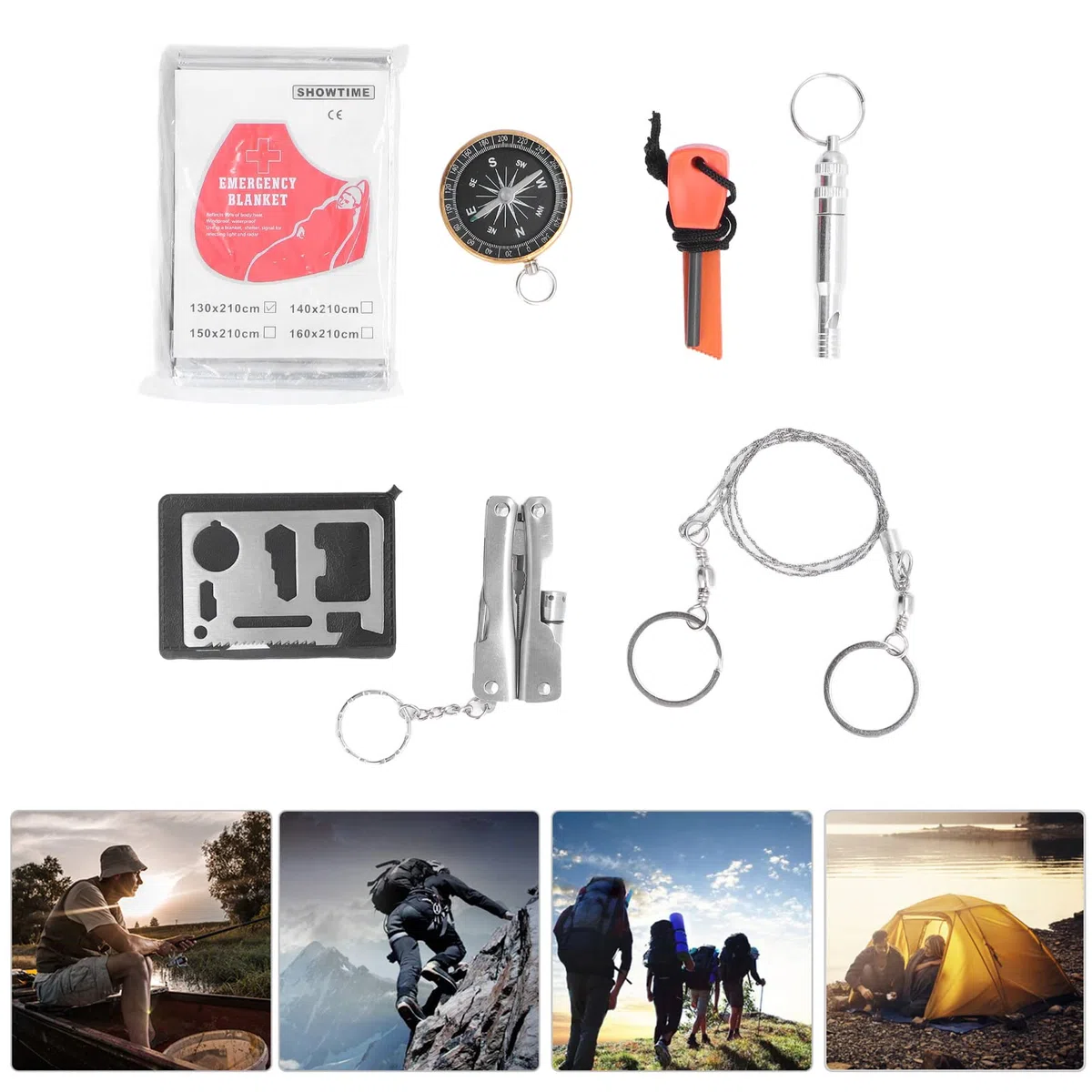 Topyond 9 Piezas Kit de Supervivencia, Supervivencia Multifuncional, Accesorios Útiles para Camping, Accesorios de Emergencia para Camping Senderismo Montañismo Esquí, Primeros Auxilios portátil