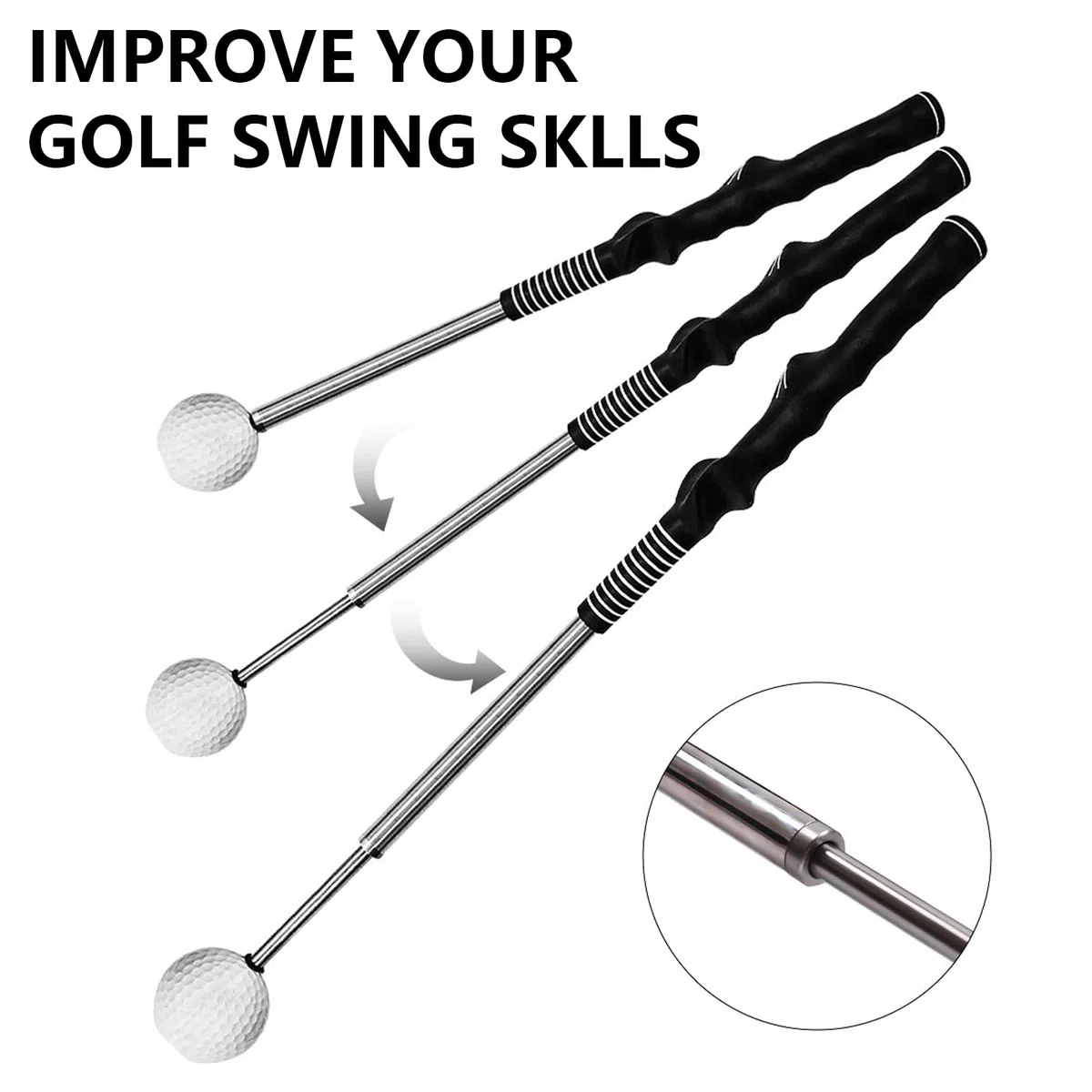 Ayudas para El Entrenamiento De Golf, Entrenador De Swing De Golf Palo De Entrenamiento De Fuerza Escalable Entrenador De Swing De Golf PortáTil Rebote AutomáTico De 39-66cm